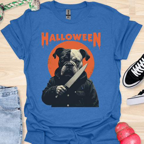 Halloween - V2 - Black and White Bulldog Face T-Shirt